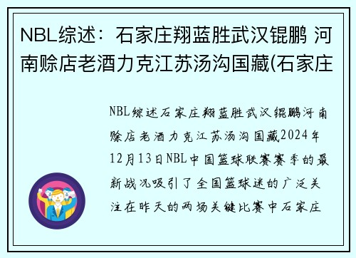 NBL综述：石家庄翔蓝胜武汉锟鹏 河南赊店老酒力克江苏汤沟国藏(石家庄蓝翔团队赛鸽)